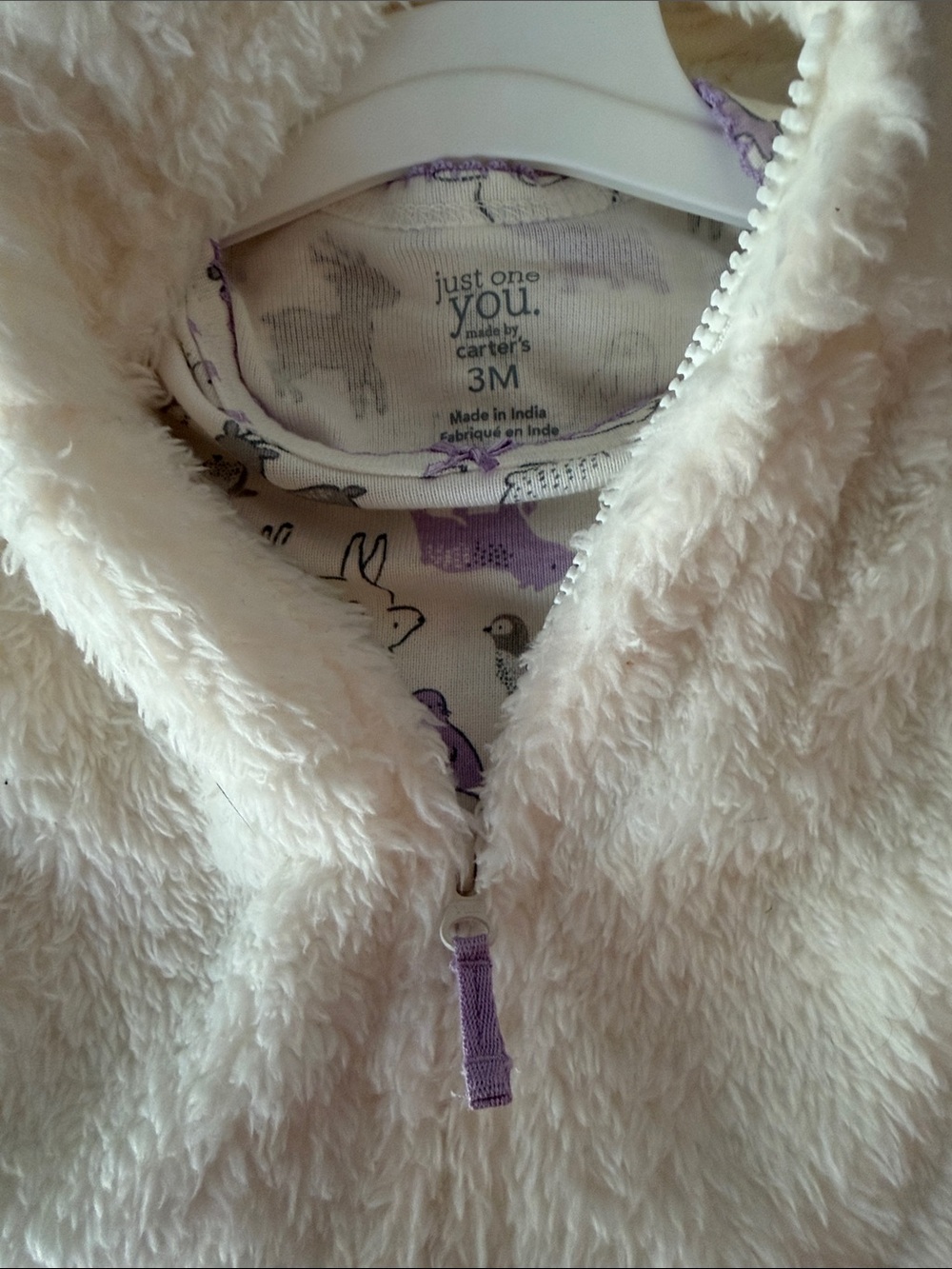 just one you. by Carter's Cream Plush Baby Jacket, Pants & Top - 3M